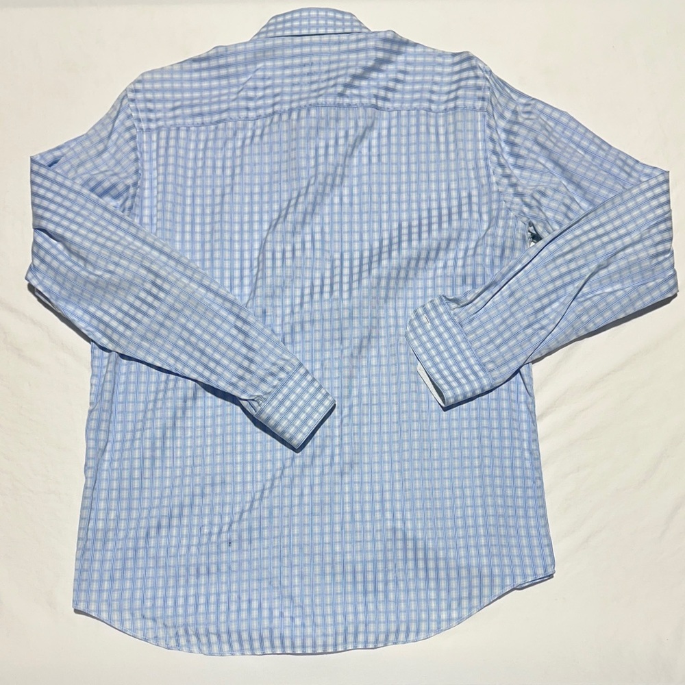 Bugatchi Light Blue Plaid Button Down Large Shirt - image 6